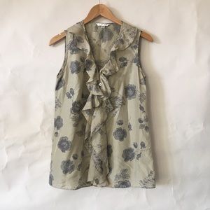 CAbi // 100% silk purple flower print sleeveless tank blouse top S